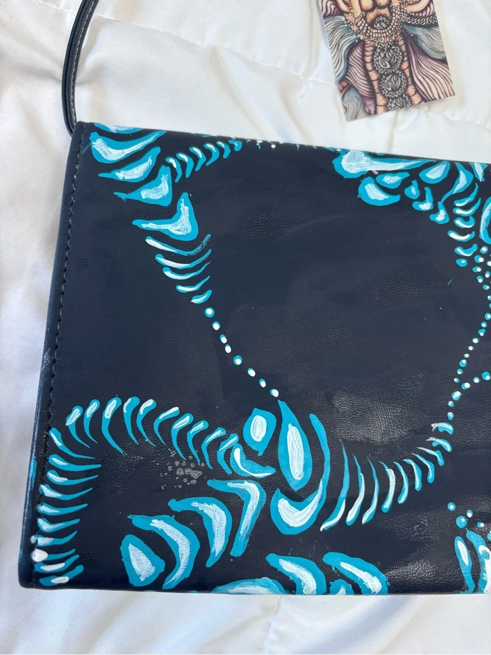 Blue Patterned Women's Crossbody Bag. Hand painted. One of a kind.